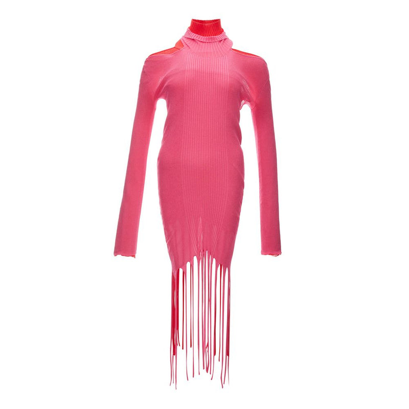 Bottega Veneta Pink Cotton Long Dress with Fringes