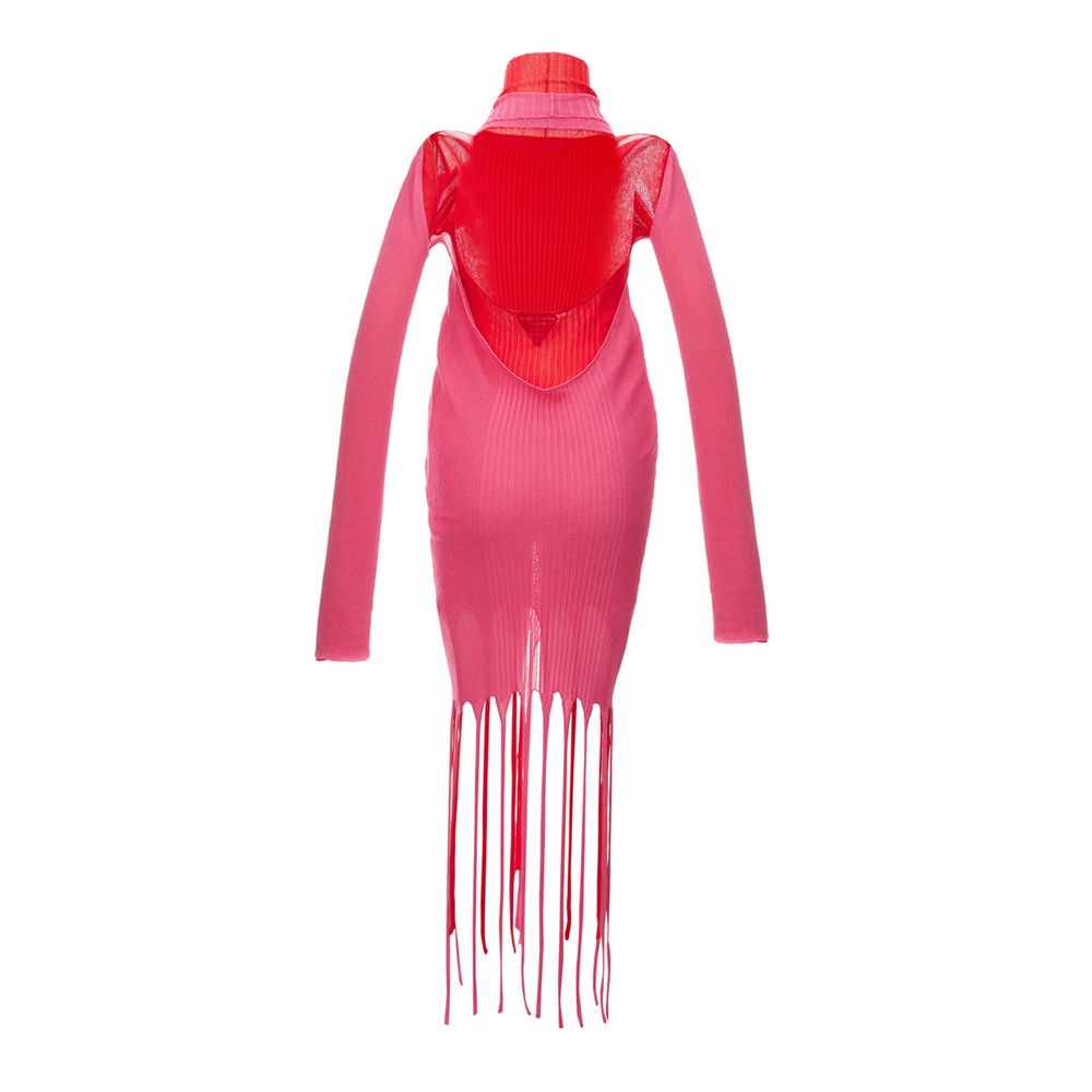 Robe Longue en Coton Rose Bottega Veneta avec Franges