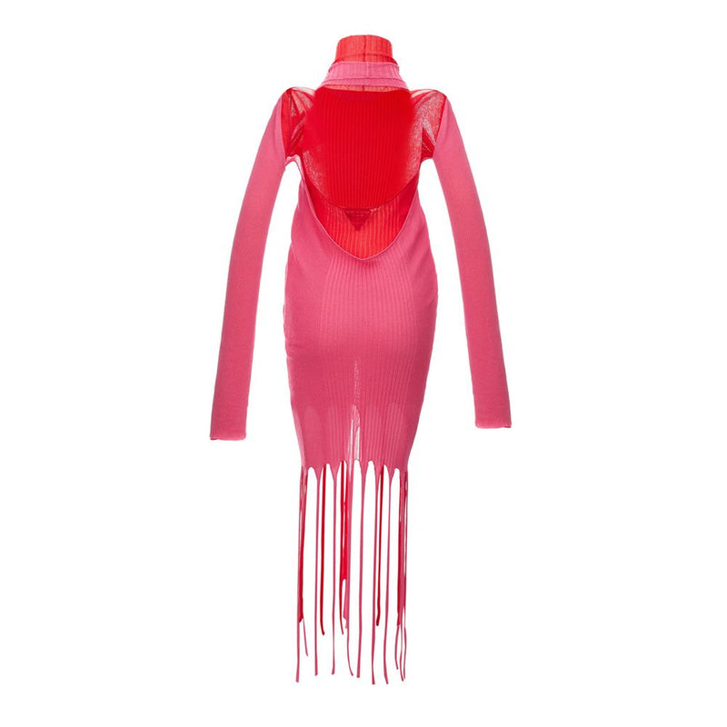 Bottega Veneta Pink Cotton Long Dress with Fringes