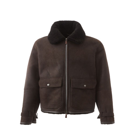 Veste en cuir marron Montone élégante de Lardini