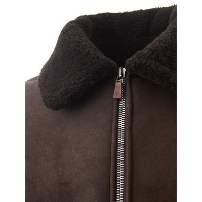 Veste en cuir marron Montone élégante de Lardini