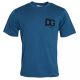 T-shirt à manches courtes en coton à col rond avec logo bleu de Dolce &amp; Gabbana