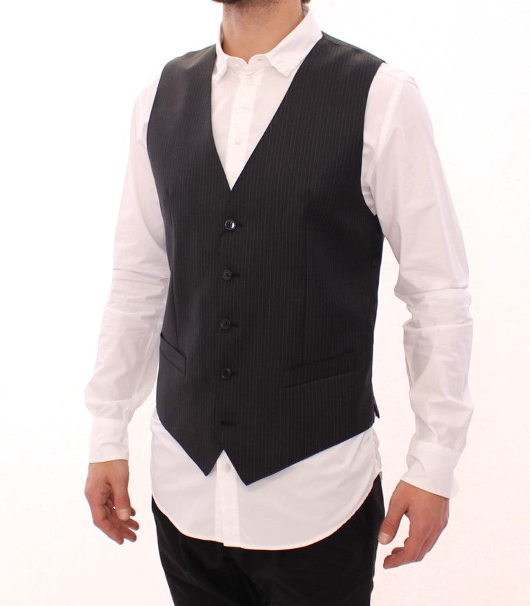 Gilet en laine rayé gris à simple boutonnage de Dolce &amp; Gabbana