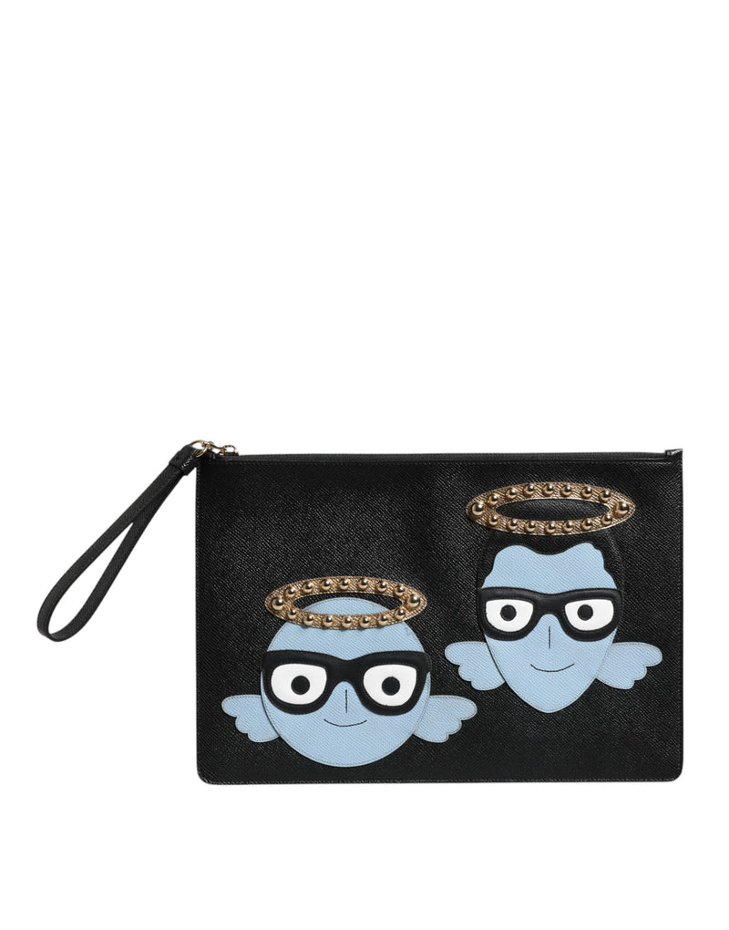 Sac pochette zippé en cuir noir Dolce & Gabbana #DGFAMILY pour homme