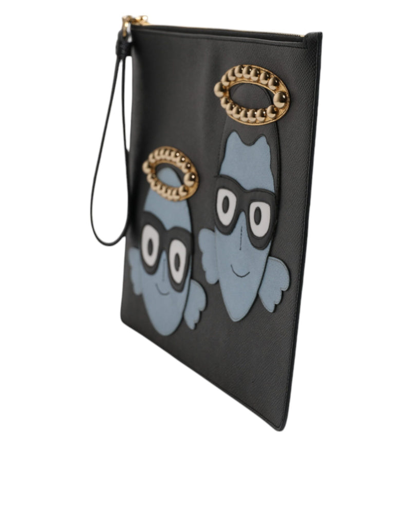 Sac pochette zippé en cuir noir Dolce & Gabbana #DGFAMILY pour homme