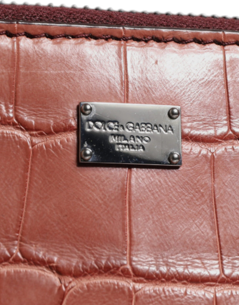 Sac porte-documents pour homme Dolce & Gabbana en cuir croco bordeaux avec plaque logo
