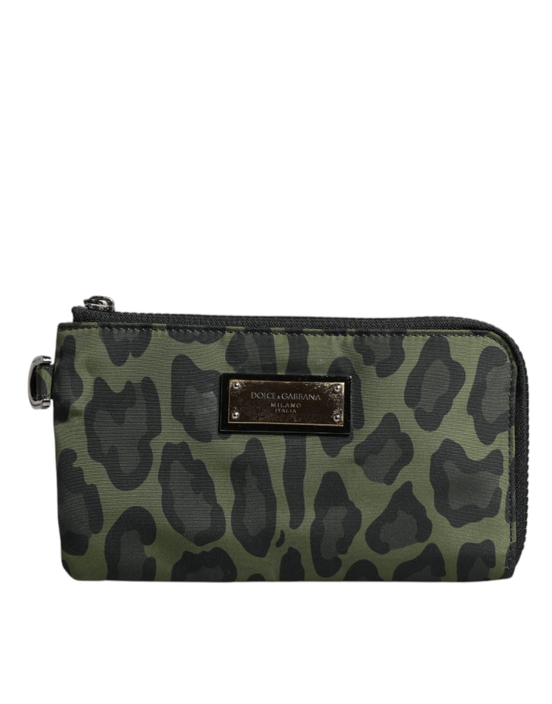 Sac multifonctionnel Dolce & Gabbana en cuir léopard vert avec plaque logo