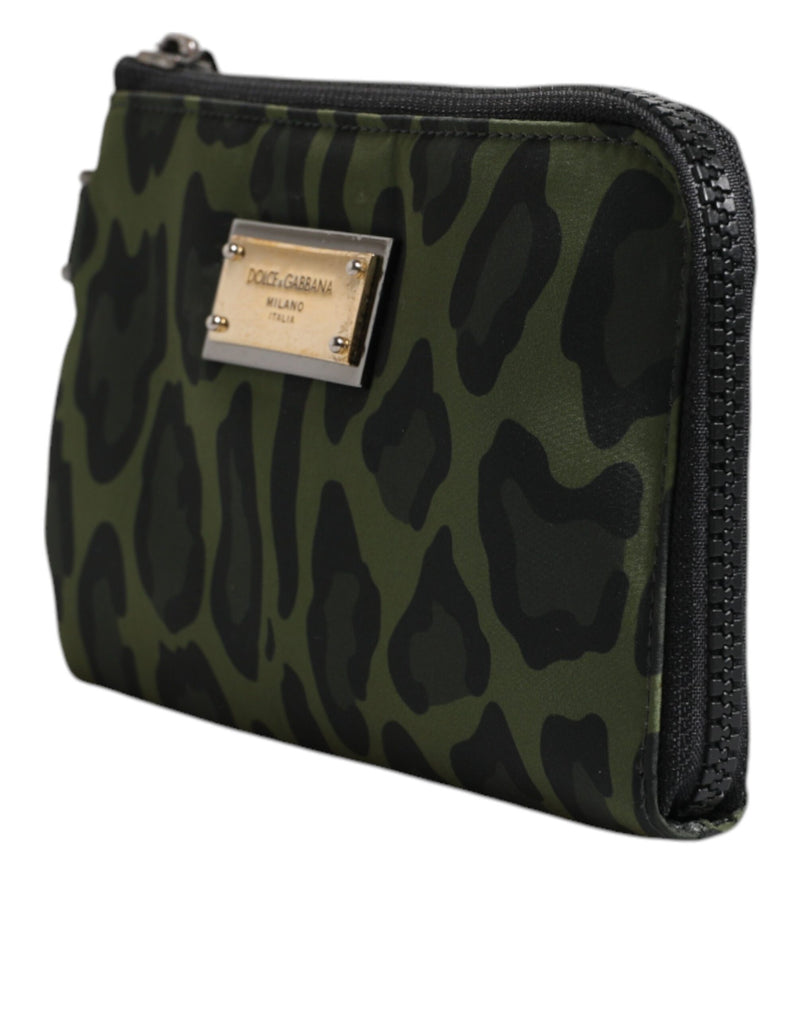 Sac multifonctionnel Dolce & Gabbana en cuir léopard vert avec plaque logo