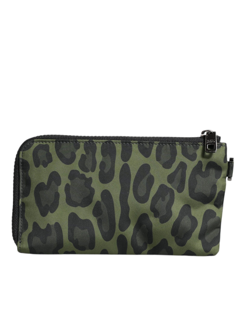 Sac multifonctionnel Dolce & Gabbana en cuir léopard vert avec plaque logo