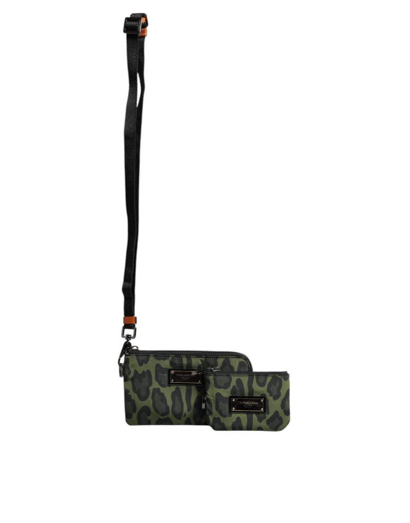 Sac multifonctionnel Dolce & Gabbana en cuir léopard vert avec plaque logo