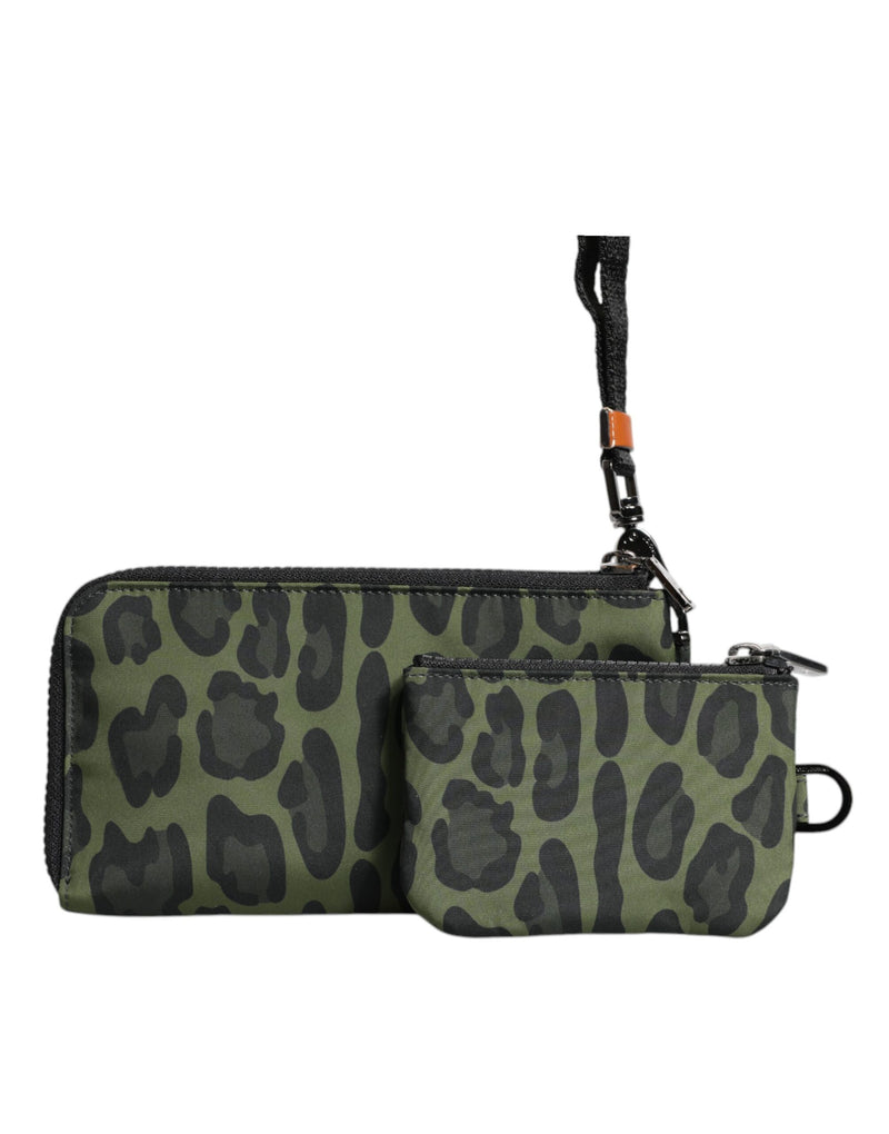 Sac multifonctionnel Dolce & Gabbana en cuir léopard vert avec plaque logo