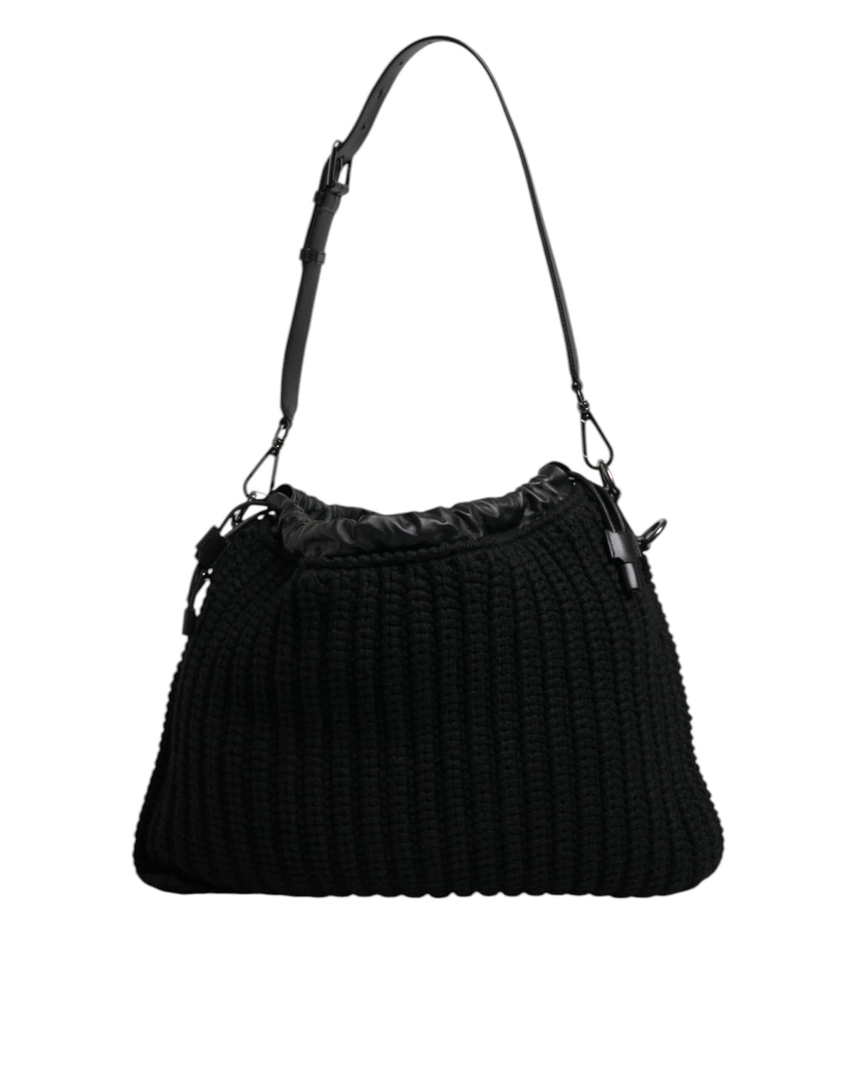 Sac à bandoulière en cuir et cachemire noir Dolce & Gabbana
