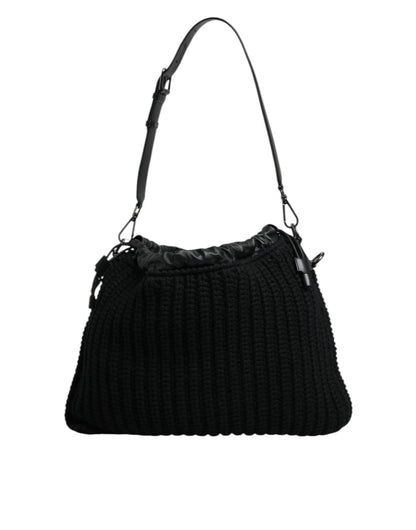 Sac à bandoulière en cuir tricoté cachemire noir Dolce & Gabbana