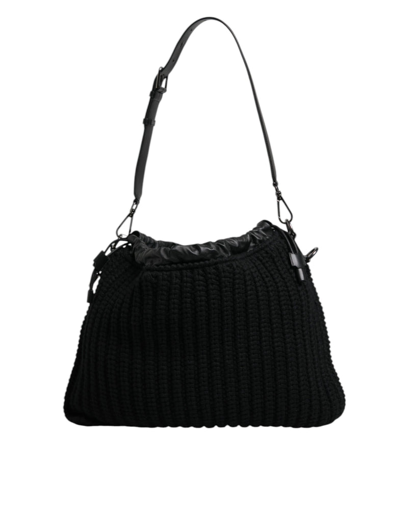 Sac à bandoulière en cuir et cachemire noir Dolce & Gabbana