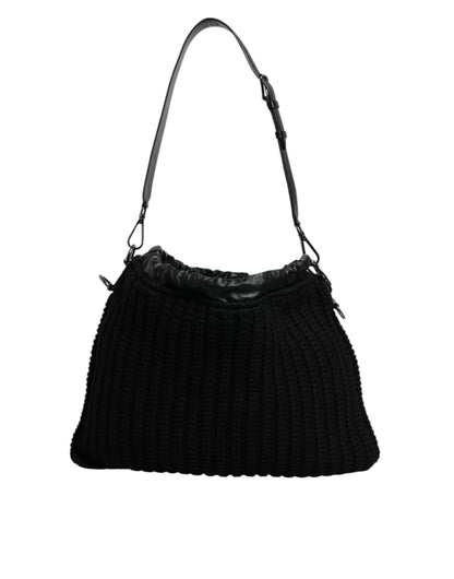 Sac à bandoulière en cuir tricoté cachemire noir Dolce & Gabbana
