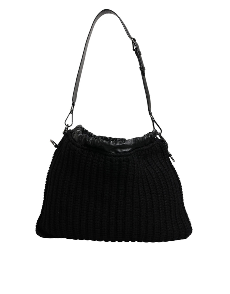 Sac à bandoulière en cuir et cachemire noir Dolce & Gabbana