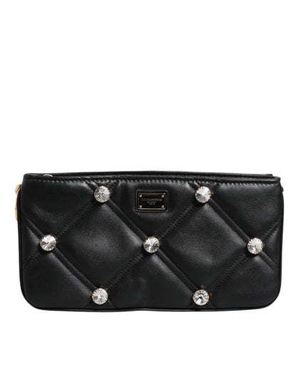 Sac à bandoulière Dolce & Gabbana en cuir noir orné de cristaux et de logo