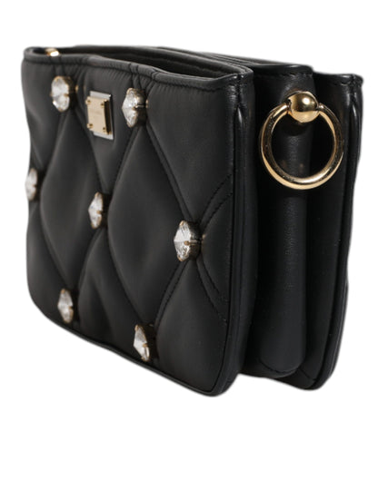 Sac à bandoulière Dolce & Gabbana en cuir noir orné de cristaux et de logo