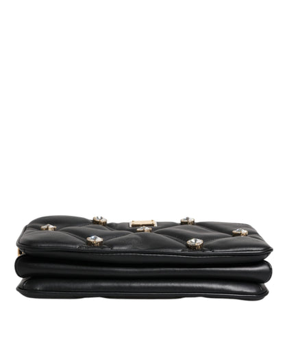 Sac à bandoulière Dolce & Gabbana en cuir noir orné de cristaux et de logo