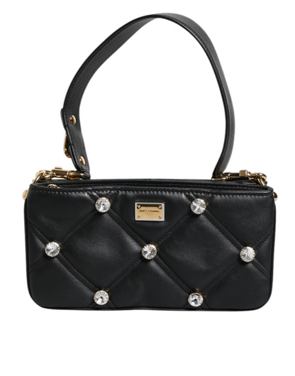 Sac à bandoulière Dolce & Gabbana en cuir noir orné de cristaux et de logo