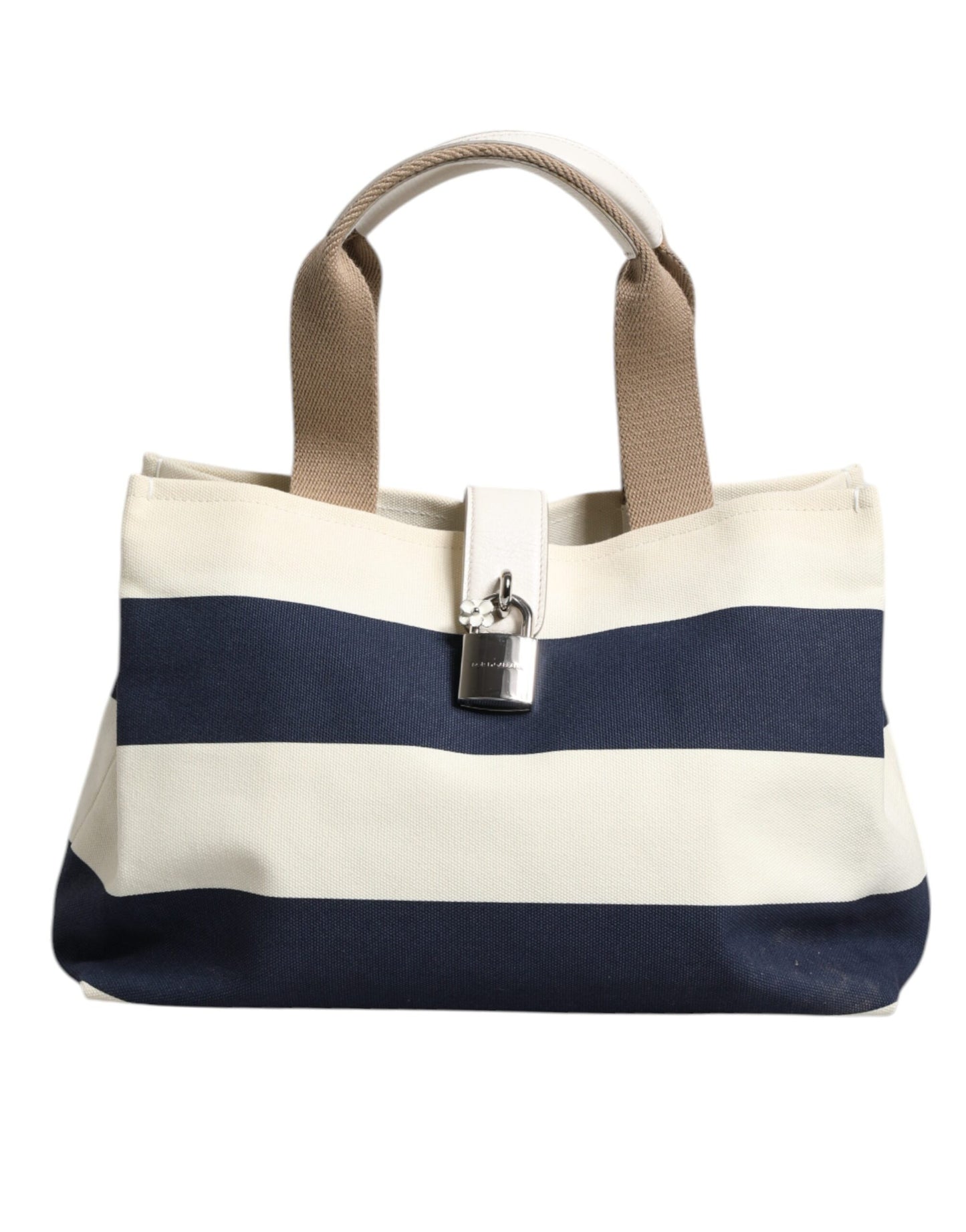 Sac fourre-tout à poignée supérieure en toile rayée blanc bleu marine Dolce & Gabbana