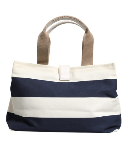 Sac fourre-tout à poignée supérieure en toile rayée blanc bleu marine Dolce & Gabbana