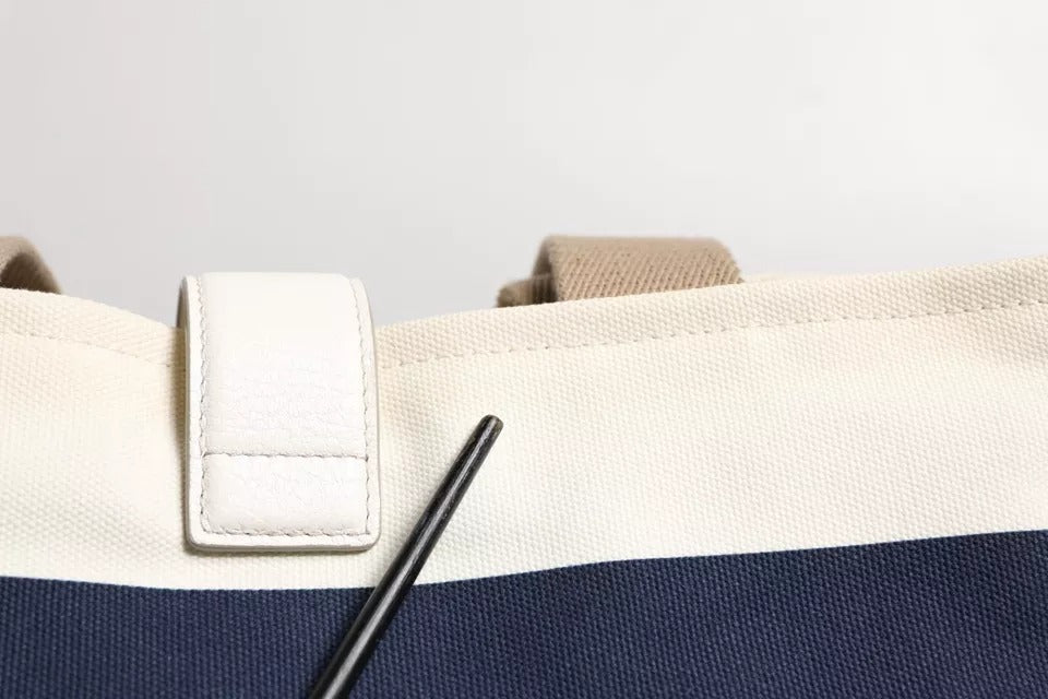 Sac fourre-tout à poignée supérieure en toile rayée blanc bleu marine Dolce & Gabbana