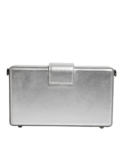 Dolce & Gabbana Metallic Silver DG BOX Leather Shoulder Strap Bag
