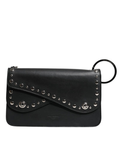 Petit sac à bandoulière clouté en cuir noir Dolce & Gabbana
