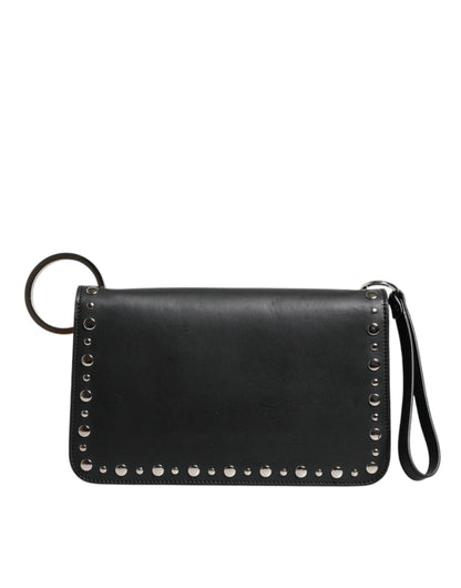 Petit sac à bandoulière clouté en cuir noir Dolce & Gabbana