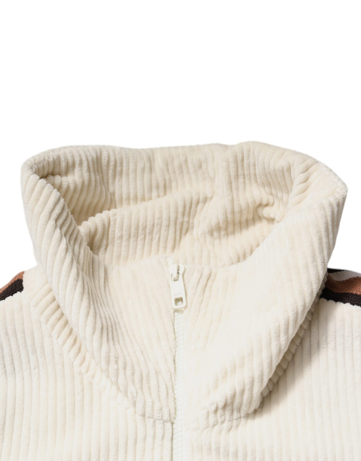 Veste en velours côtelé à fermeture éclair avec logo beige appliqué de Dolce & Gabbana