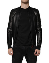 Blouson de moto en cuir d'agneau noir à fermeture éclair intégrale de Dolce & Gabbana