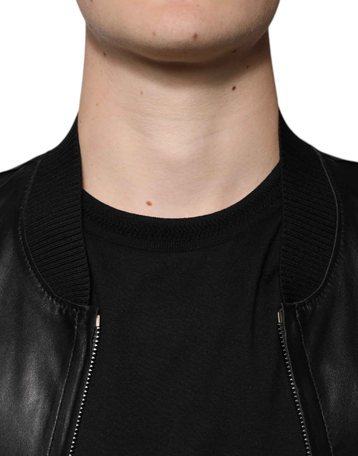 Blouson de moto en cuir d'agneau noir à fermeture éclair intégrale de Dolce & Gabbana