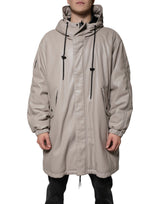 MSGM Veste manteau casual beige à capuche, manches longues et fermeture éclair intégrale.