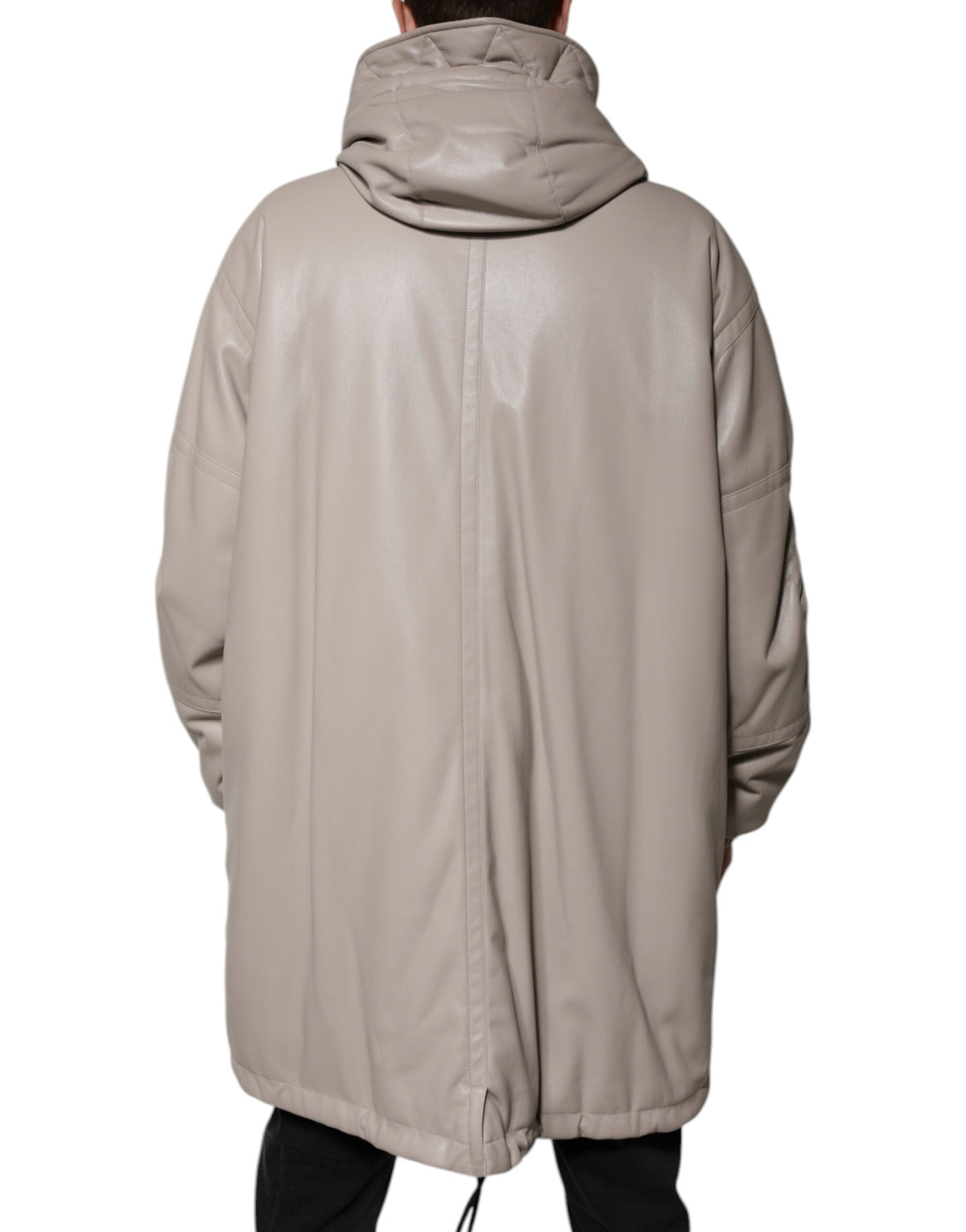 MSGM Veste manteau casual beige à capuche, manches longues et fermeture éclair intégrale.
