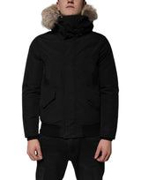 Manteau veste en laine et fourrure de mouton, noir, à capuche et manches longues de Woolrich