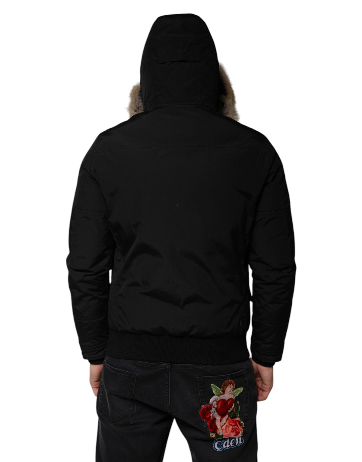 Manteau veste en laine et fourrure de mouton, noir, à capuche et manches longues de Woolrich