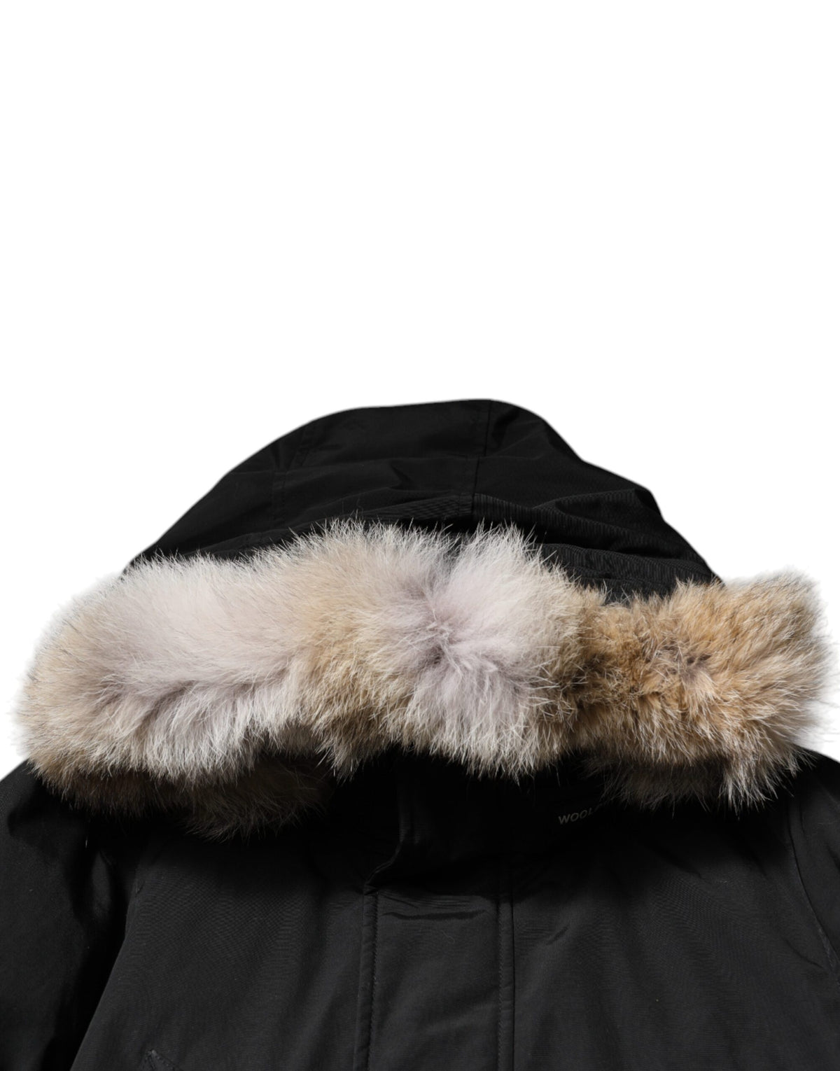 Manteau veste en laine et fourrure de mouton, noir, à capuche et manches longues de Woolrich