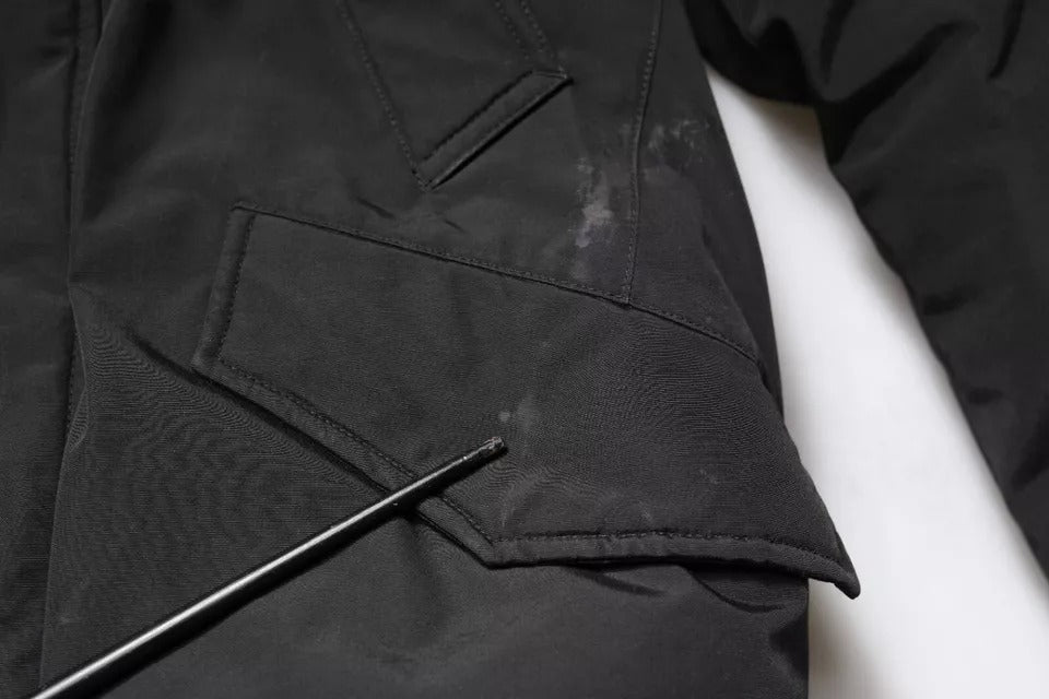 Manteau veste en laine et fourrure de mouton, noir, à capuche et manches longues de Woolrich