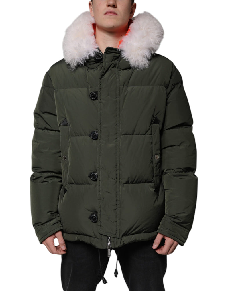 Veste en peau de mouton et fourrure Dsquared² verte à capuche et manches longues