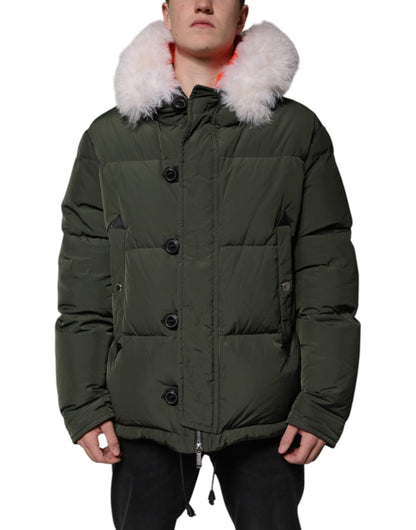 Veste en peau de mouton et fourrure Dsquared² verte à capuche et manches longues
