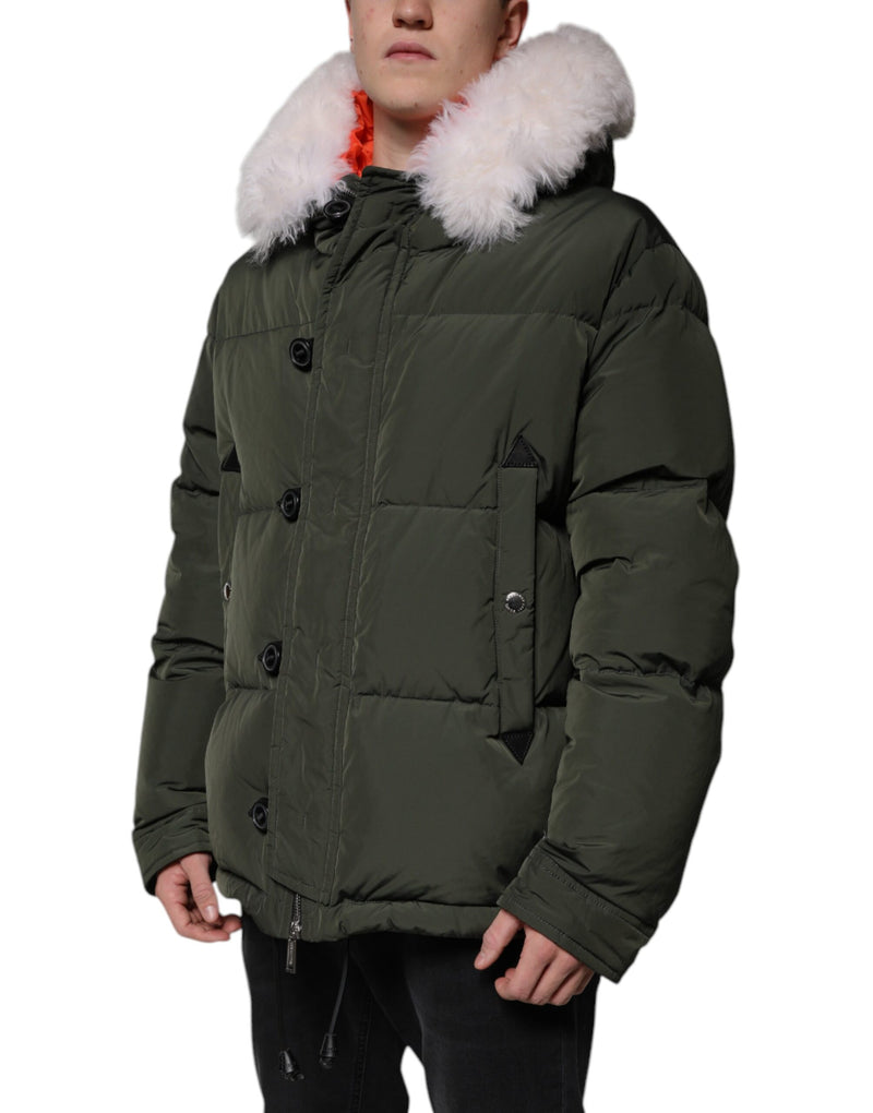 Veste en peau de mouton et fourrure Dsquared² verte à capuche et manches longues