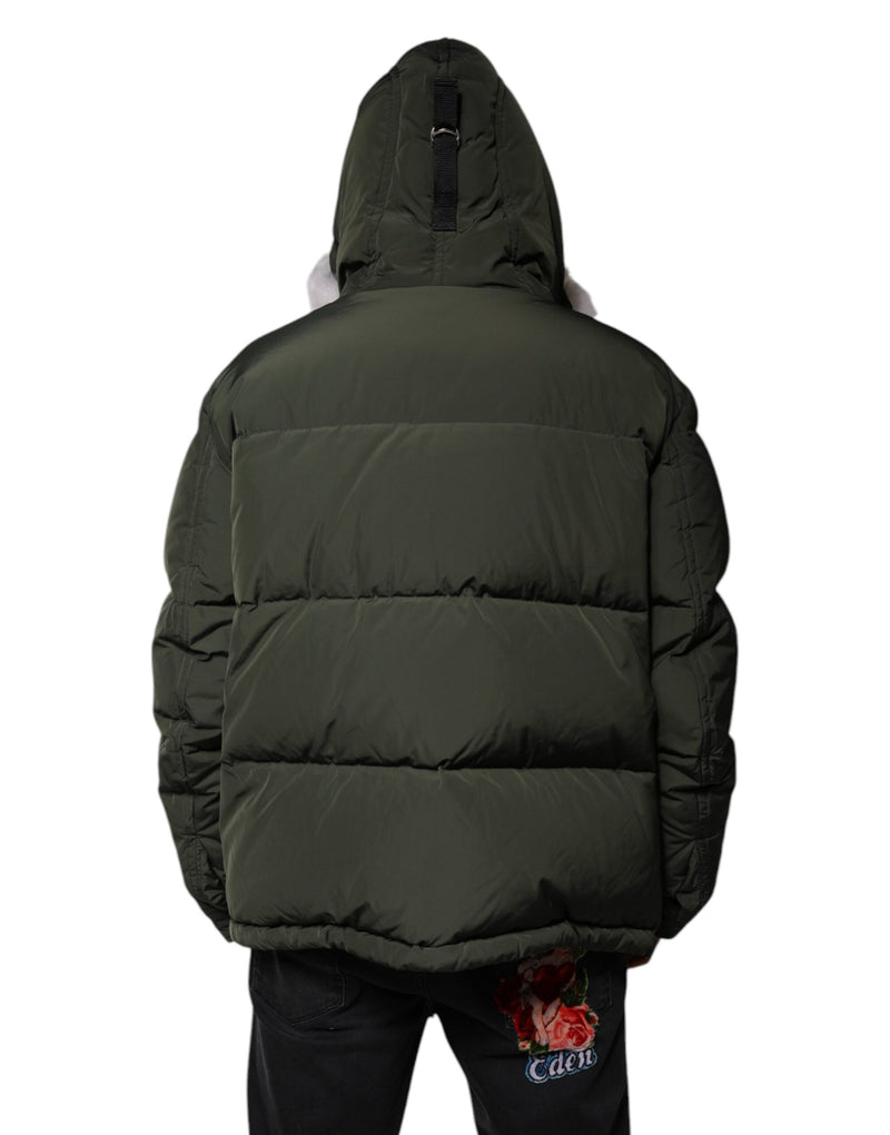 Veste en peau de mouton et fourrure Dsquared² verte à capuche et manches longues