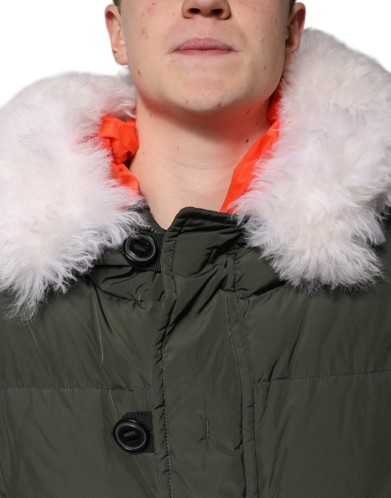 Veste en peau de mouton et fourrure Dsquared² verte à capuche et manches longues