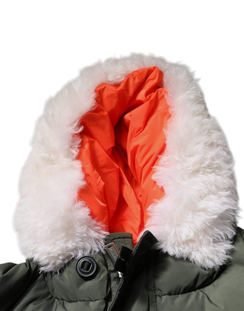 Veste en peau de mouton et fourrure Dsquared² verte à capuche et manches longues