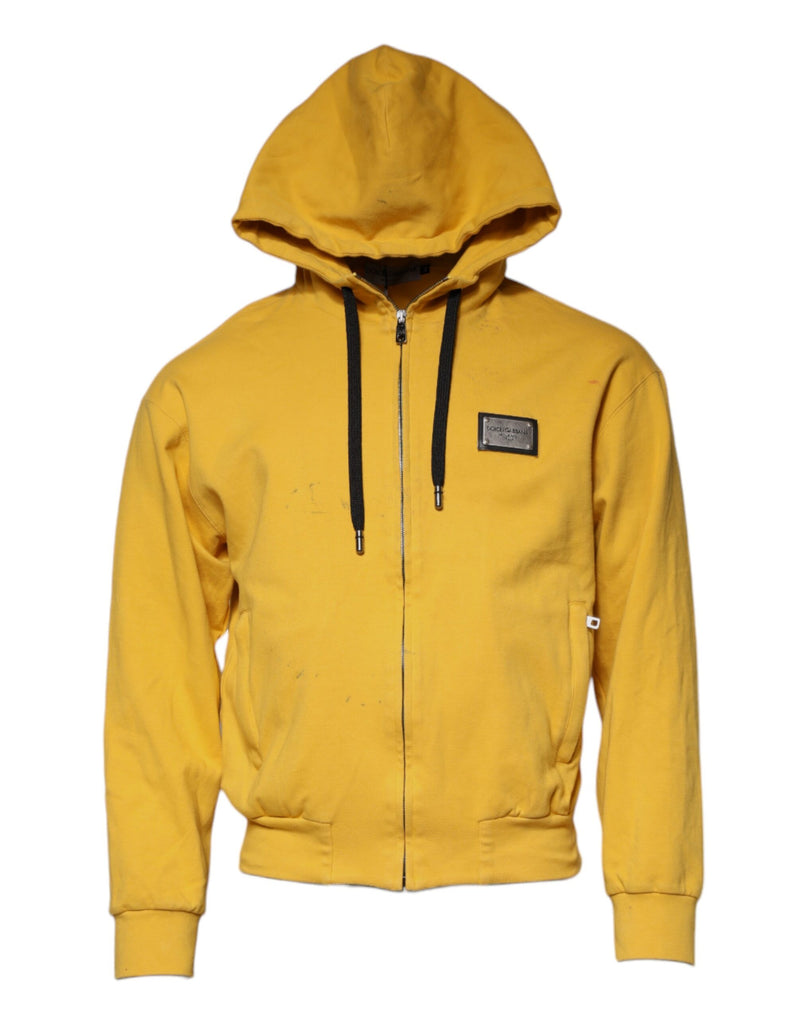 Sweat à capuche à fermeture éclair avec logo jaune Dolce &amp; Gabbana
