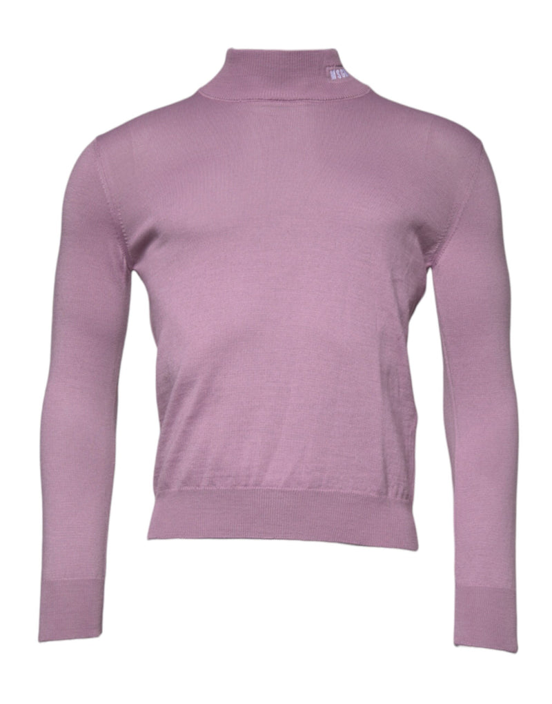 Pull en laine violet à col montant et manches longues MSGM