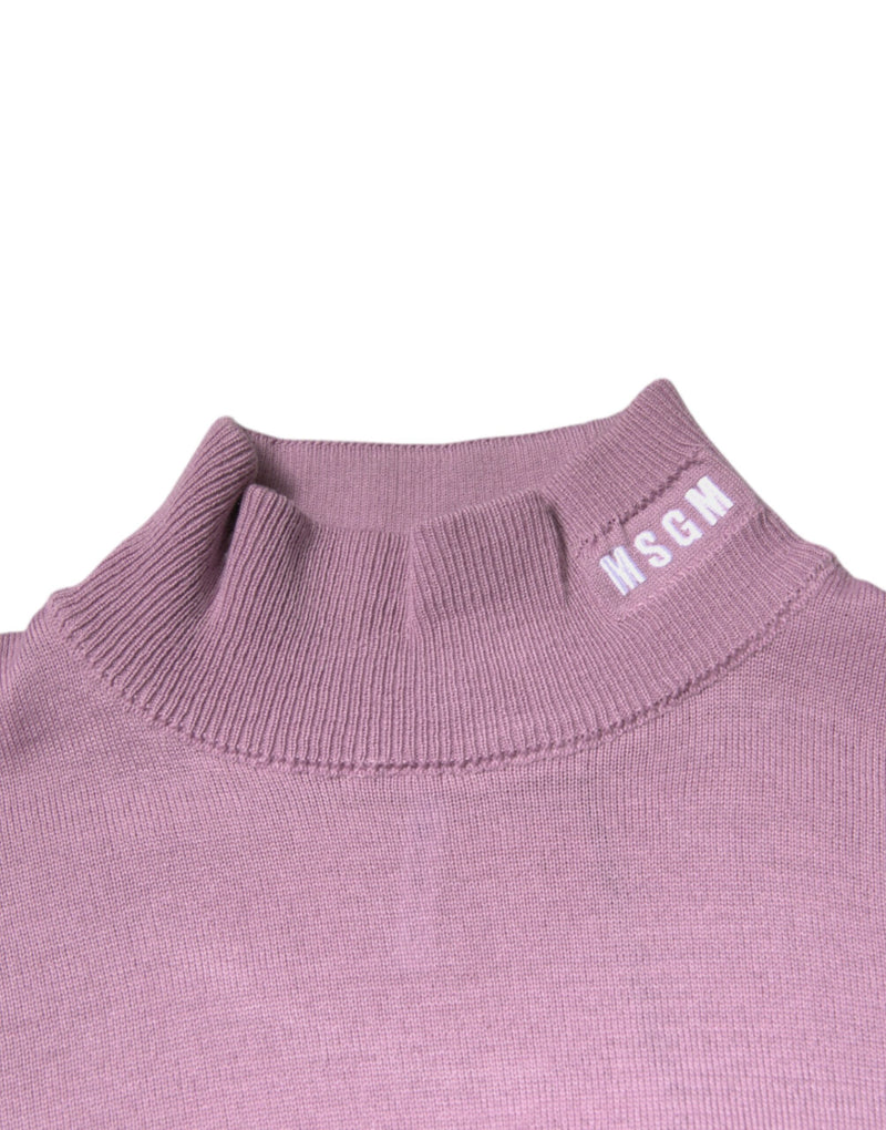 Pull en laine violet à col montant et manches longues MSGM