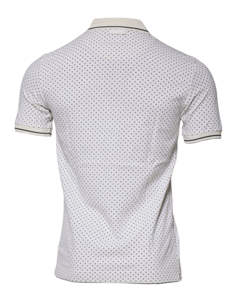 T-shirt polo en coton à col blanc et pois blancs de Dolce &amp; Gabbana