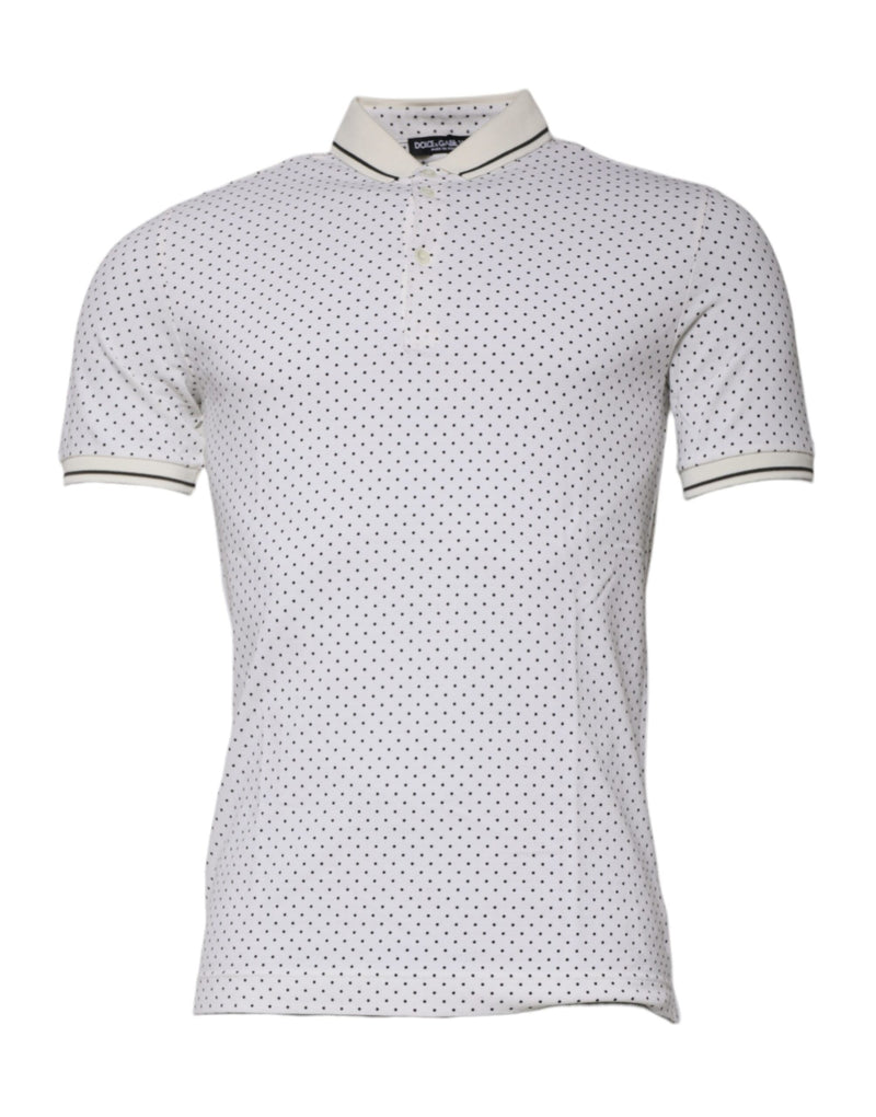 T-shirt polo en coton à col blanc et pois blancs de Dolce &amp; Gabbana